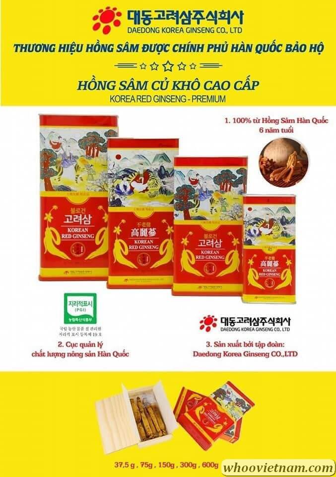 Hồng Sâm Củ Khô Cao Cấp Daedong Premium