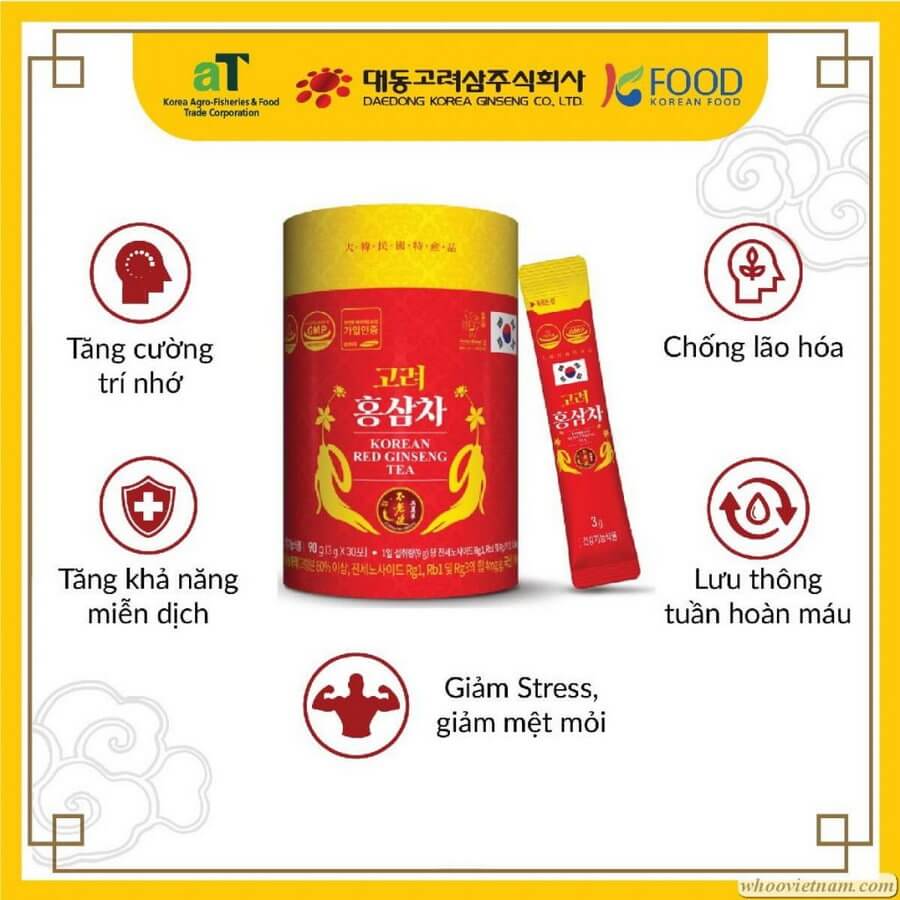 Trà Hồng Sâm Hàn Quốc – Korean Red Ginseng Tea (dạng hộp tròn 30 gói)
